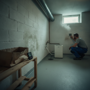 vvs, ventilation, kælder, fugt i kælder, skimmel, affugter, mekanisk ventilation, naturlig ventilation, hygrometer, relativ luftfugtighed, kondens, sommerkondens, indeklima, udsugning, ventilationskanal, dræn, fugtsikring, mursten, beton, renovering, vedligeholdelse, parcelhus, hus, bolig, håndværker